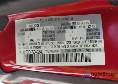 2009 Mazda Rx-8 Sport z USA, uszkodzony, nr VIN JM1FE174790402640